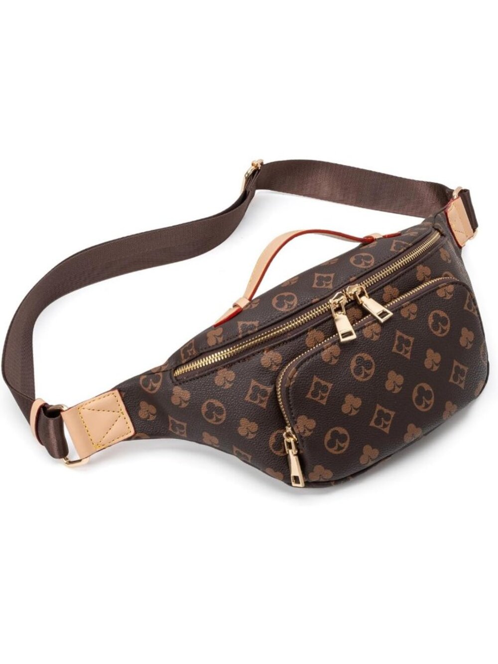 Vintage Pattern Fanny Pack - Brown Waist Bag, Convertible Crossbody, Adjustable